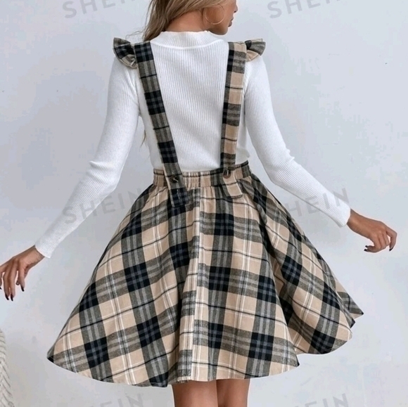 SHEIN PLAID PINAFORE DRESS SZ S - Picture 3 of 4